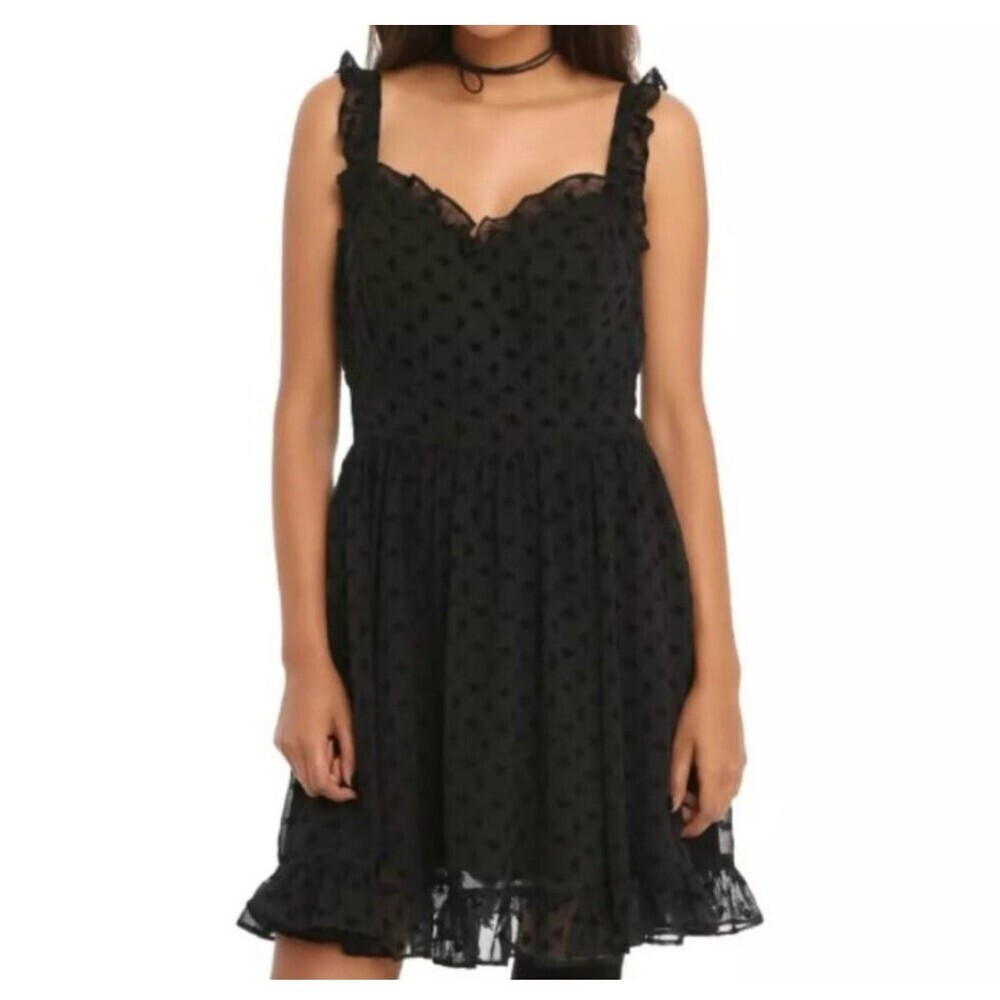 Royal Bones Dress Womens Black Lace Embroidered Skulls Ruffle Goth SZ SM skater